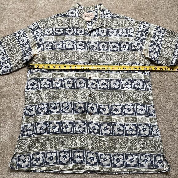 Woolrich Shirt Adult Extra Medium Green Blue Floral Hawaiian Short Sleeve Mens - Picture 8 of 9